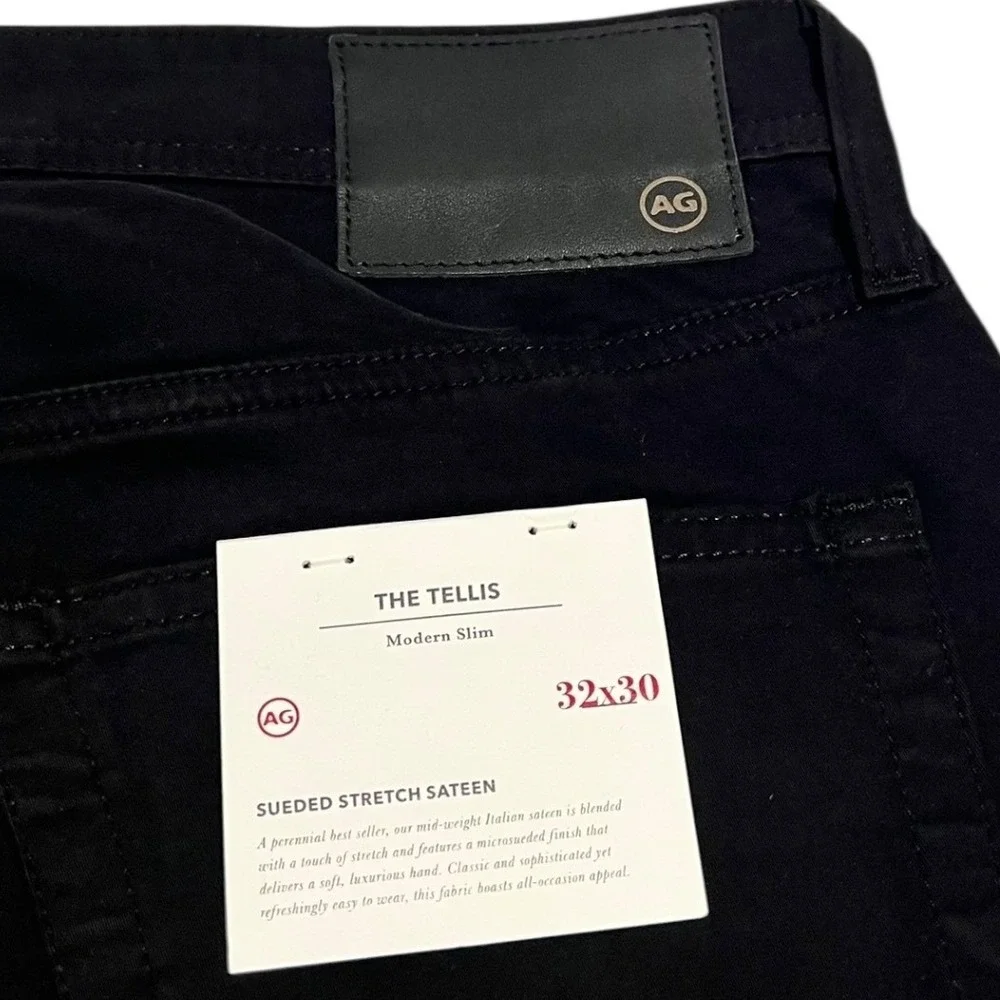 NWT AG Jeans Tellis Modern Slim Sueded Stretch Sateen‎ Black Pants Mens 32x32